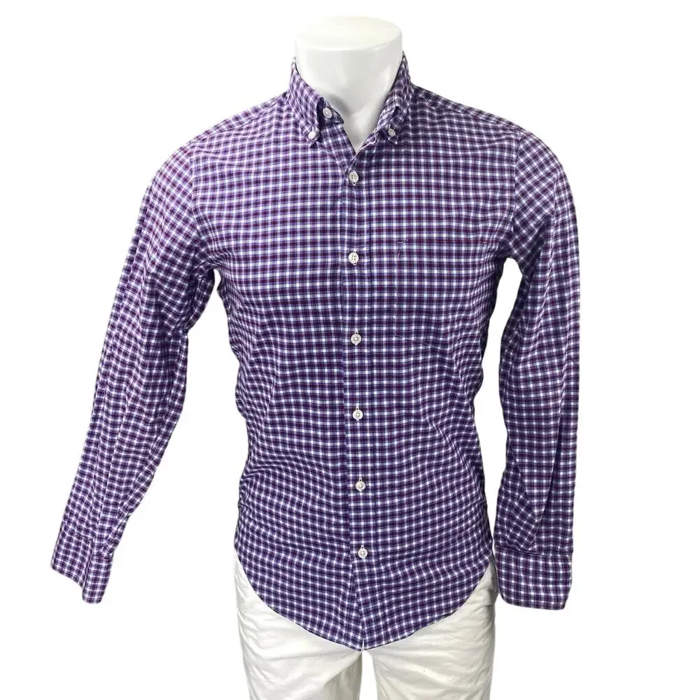 J.Crew Men's Blue Red Plaid Check Long Sleeve Button Up Dress Shirt Top Size XS